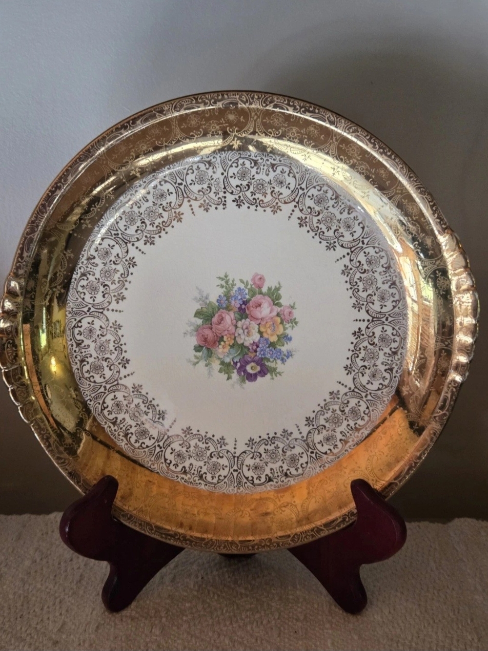 Vintage Paden City Pottery BAK-SERV 13" Platter Royal China Floral 22K Gold
